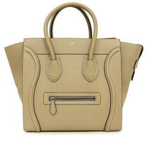 Celine Luggage Handbag Drummed Calfskin Leather Brown Tan Beige